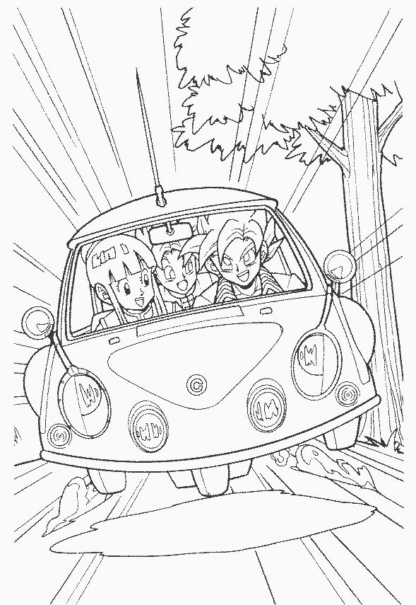 coloriage dragon ball z la voiture de sangohan